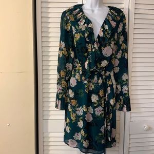 Green Floral Wrap Dress